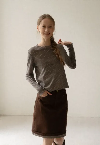Polka Dot Sheer Long Sleeve Cropped Top