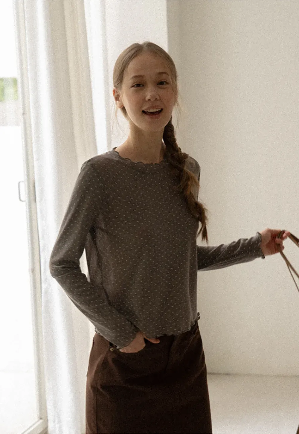 Polka Dot Sheer Long Sleeve Cropped Top