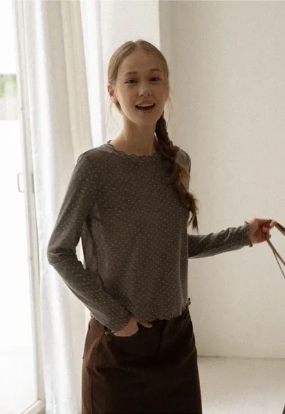 Polka Dot Sheer Long Sleeve Cropped Top