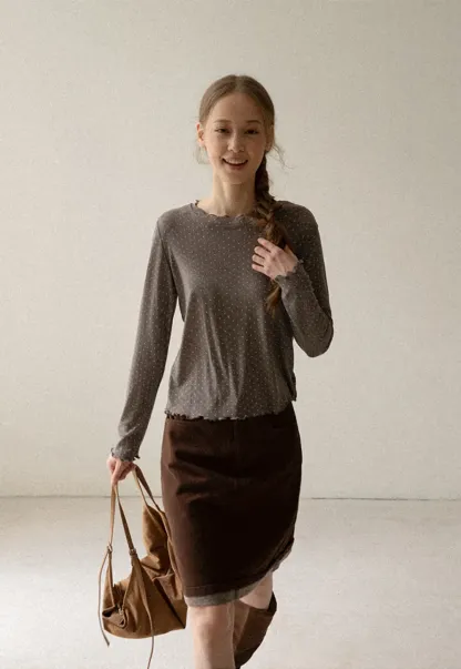 Polka Dot Sheer Long Sleeve Cropped Top