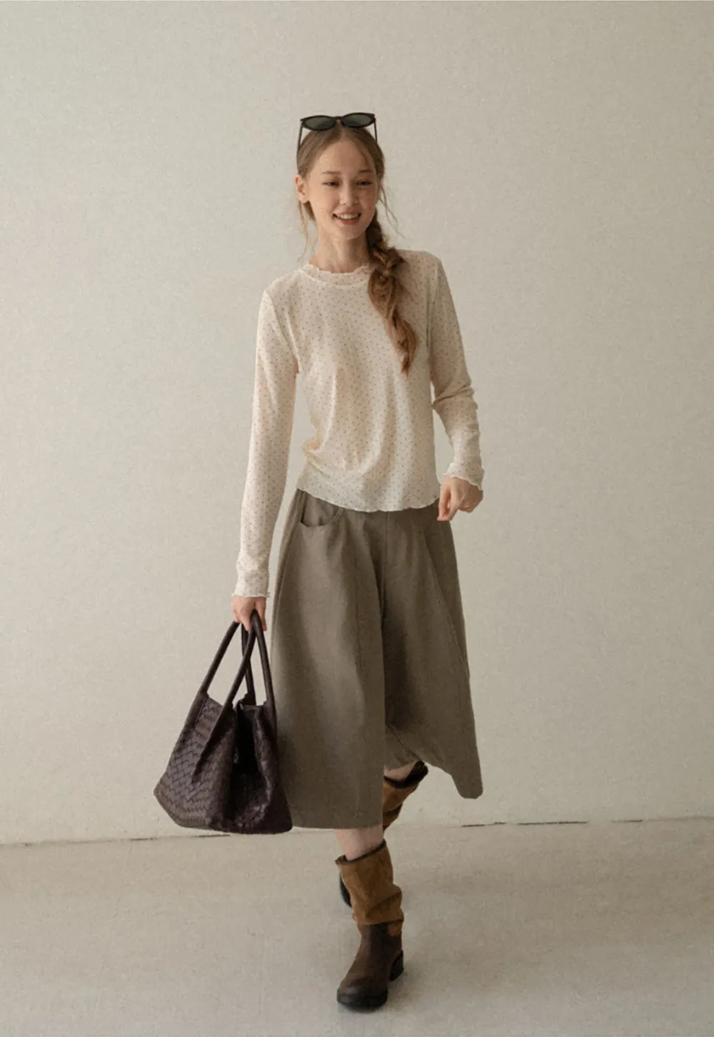 Polka Dot Sheer Long Sleeve Cropped Top