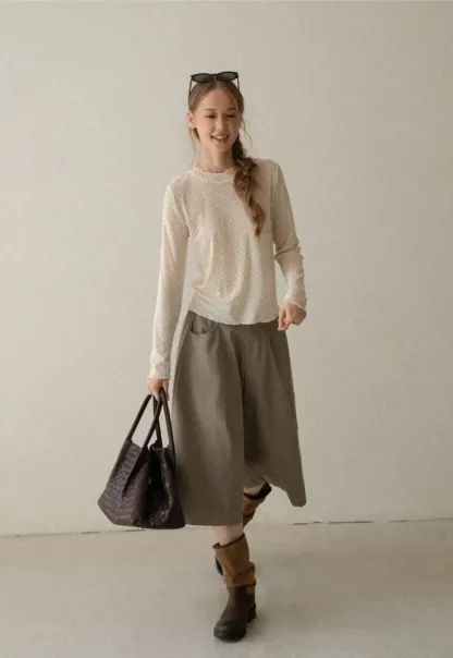 Polka Dot Sheer Long Sleeve Cropped Top