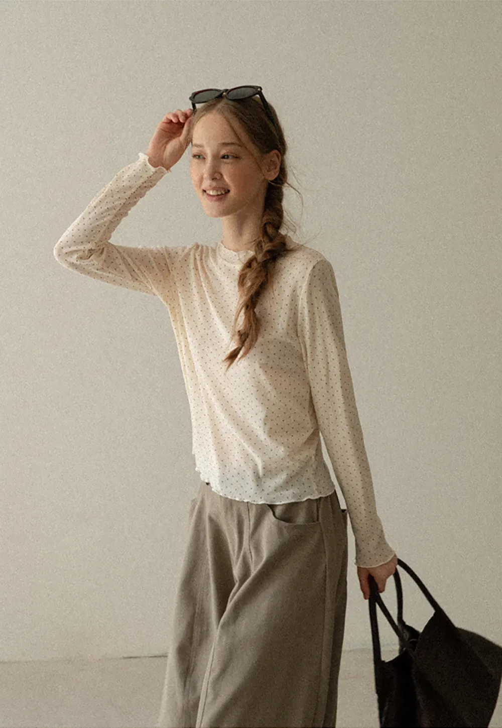 Polka Dot Sheer Long Sleeve Cropped Top