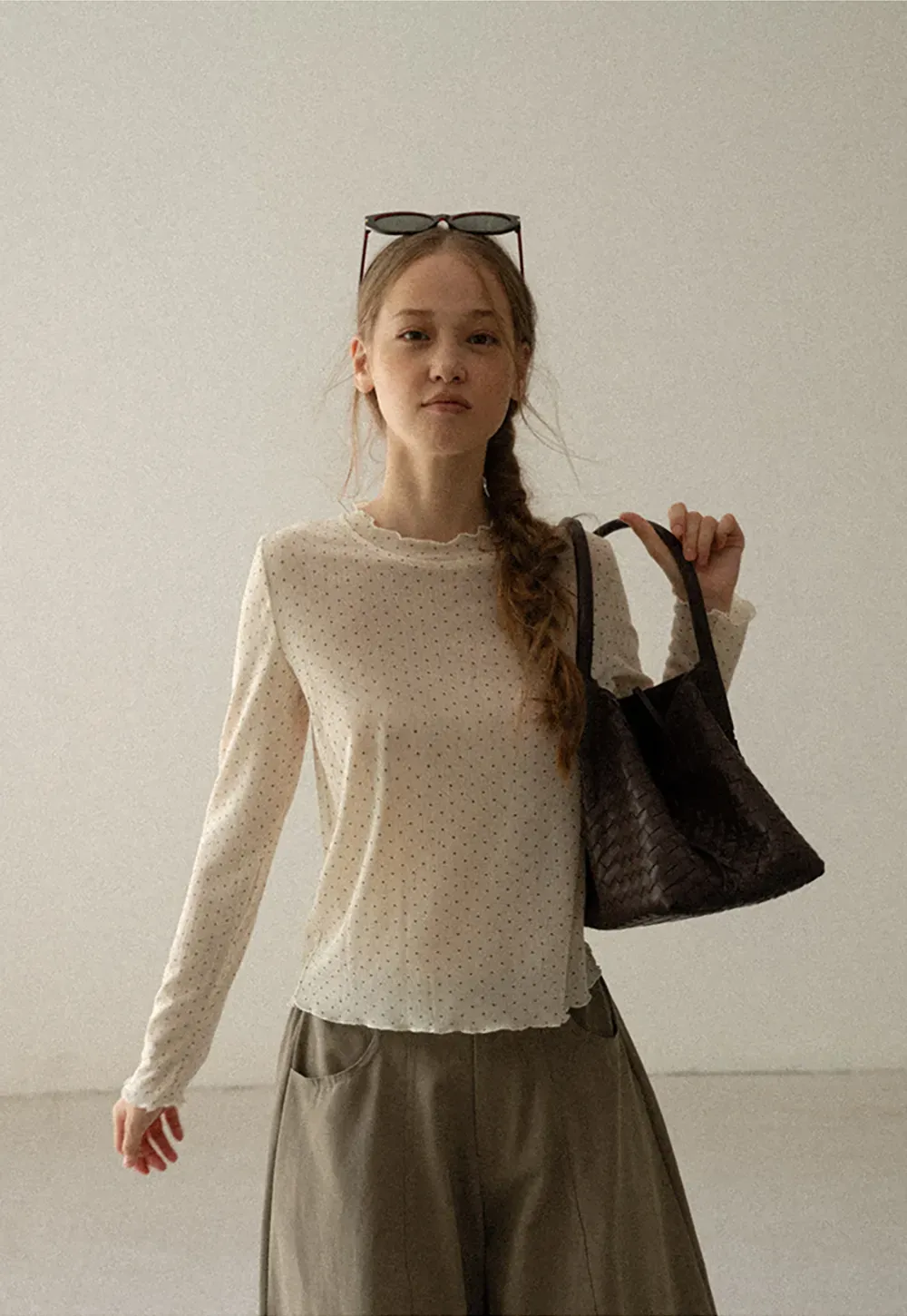 Polka Dot Sheer Long Sleeve Cropped Top