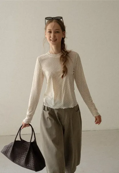 Polka Dot Sheer Long Sleeve Cropped Top