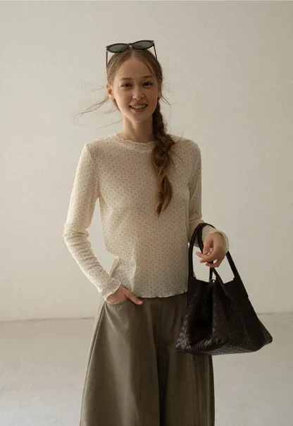 Polka Dot Sheer Long Sleeve Cropped Top
