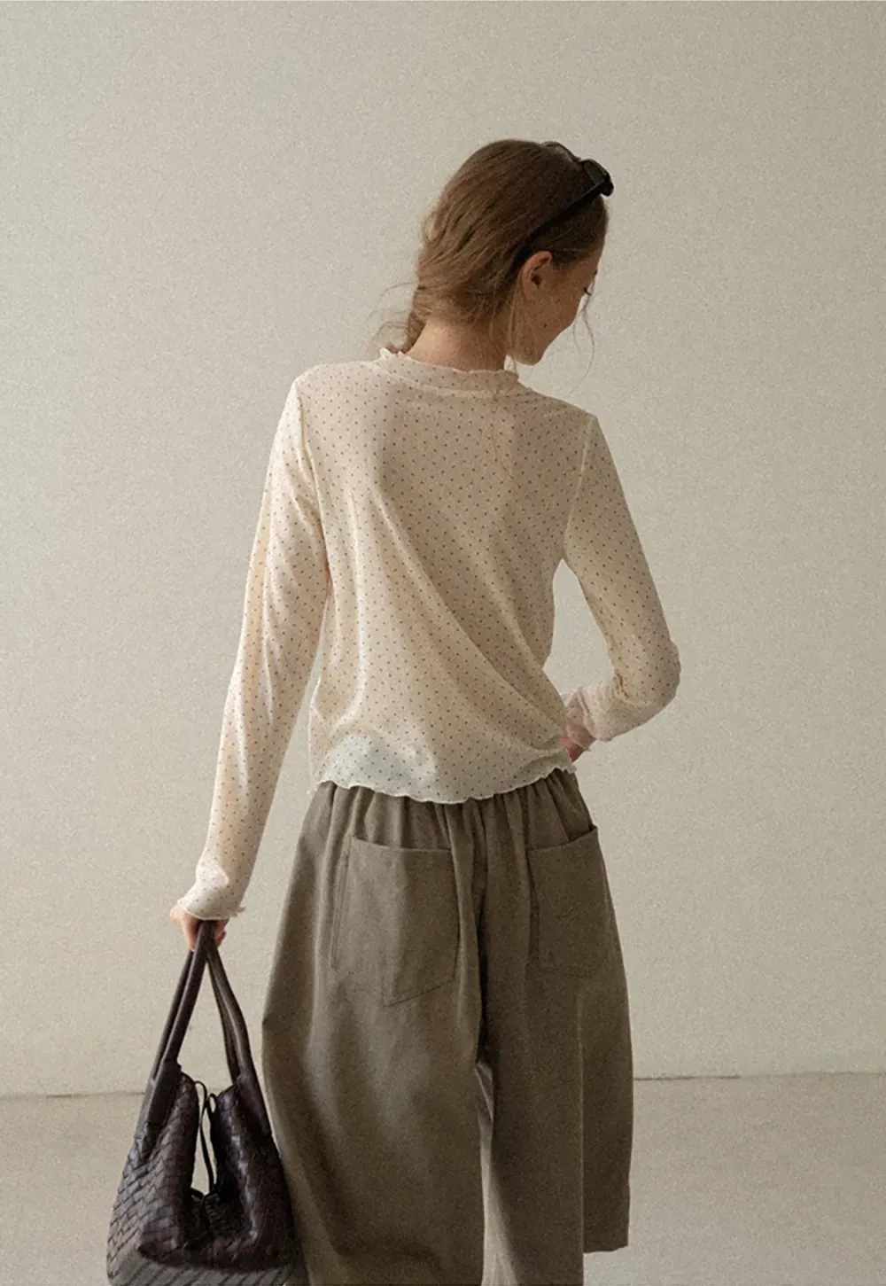 Polka Dot Sheer Long Sleeve Cropped Top