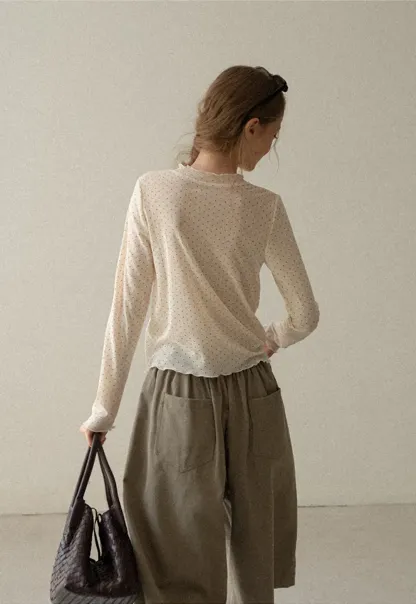 Polka Dot Sheer Long Sleeve Cropped Top