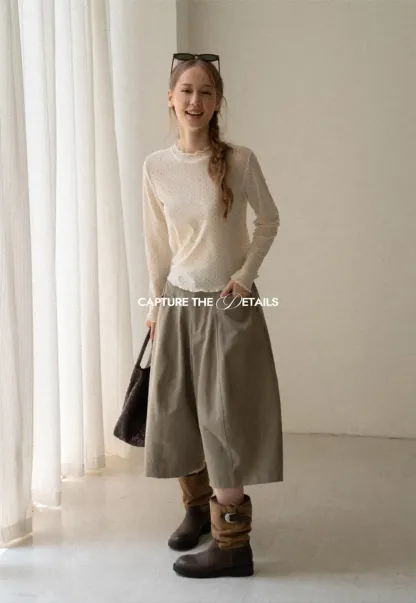 Polka Dot Sheer Long Sleeve Cropped Top