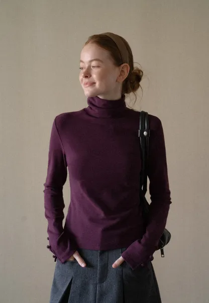 High Neck Long Sleeve Ribbed Knit Top