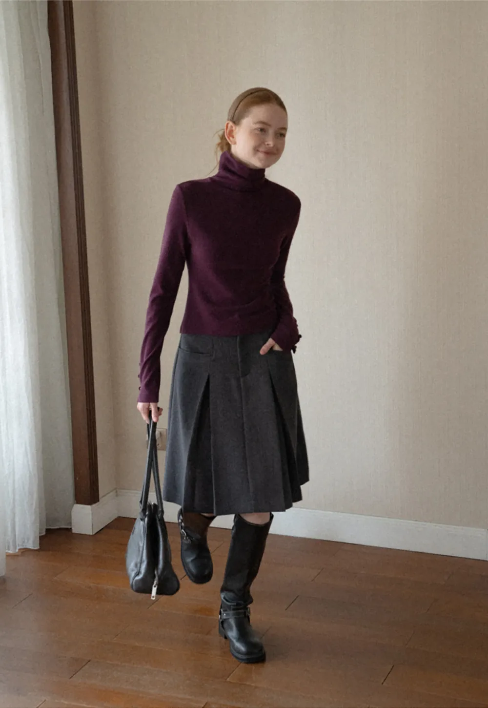 High Neck Long Sleeve Ribbed Knit Top