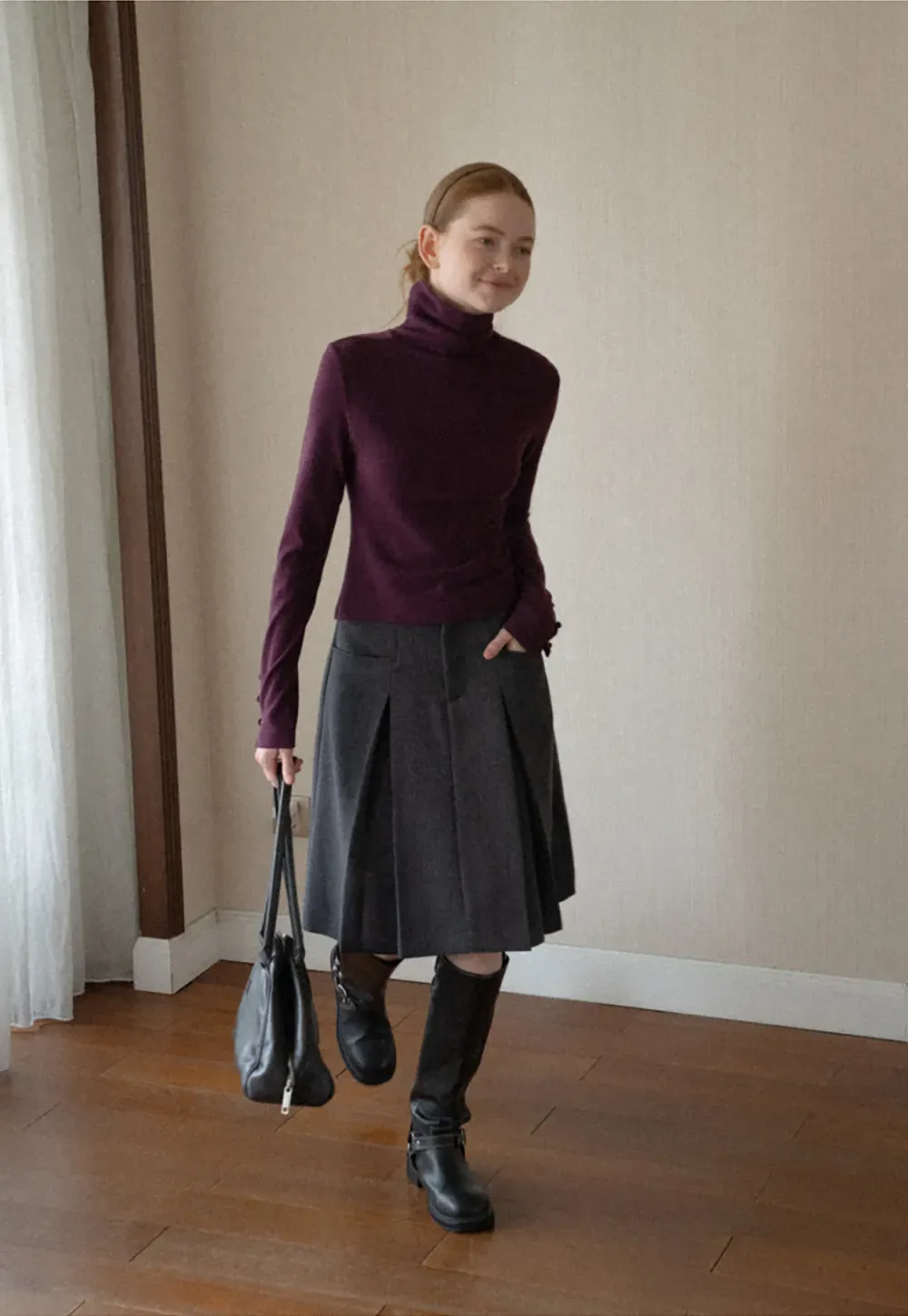 High Neck Long Sleeve Ribbed Knit Top