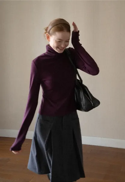 High Neck Long Sleeve Ribbed Knit Top