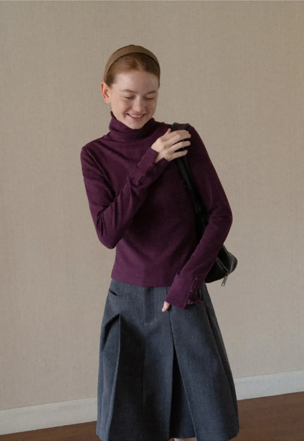 High Neck Long Sleeve Ribbed Knit Top