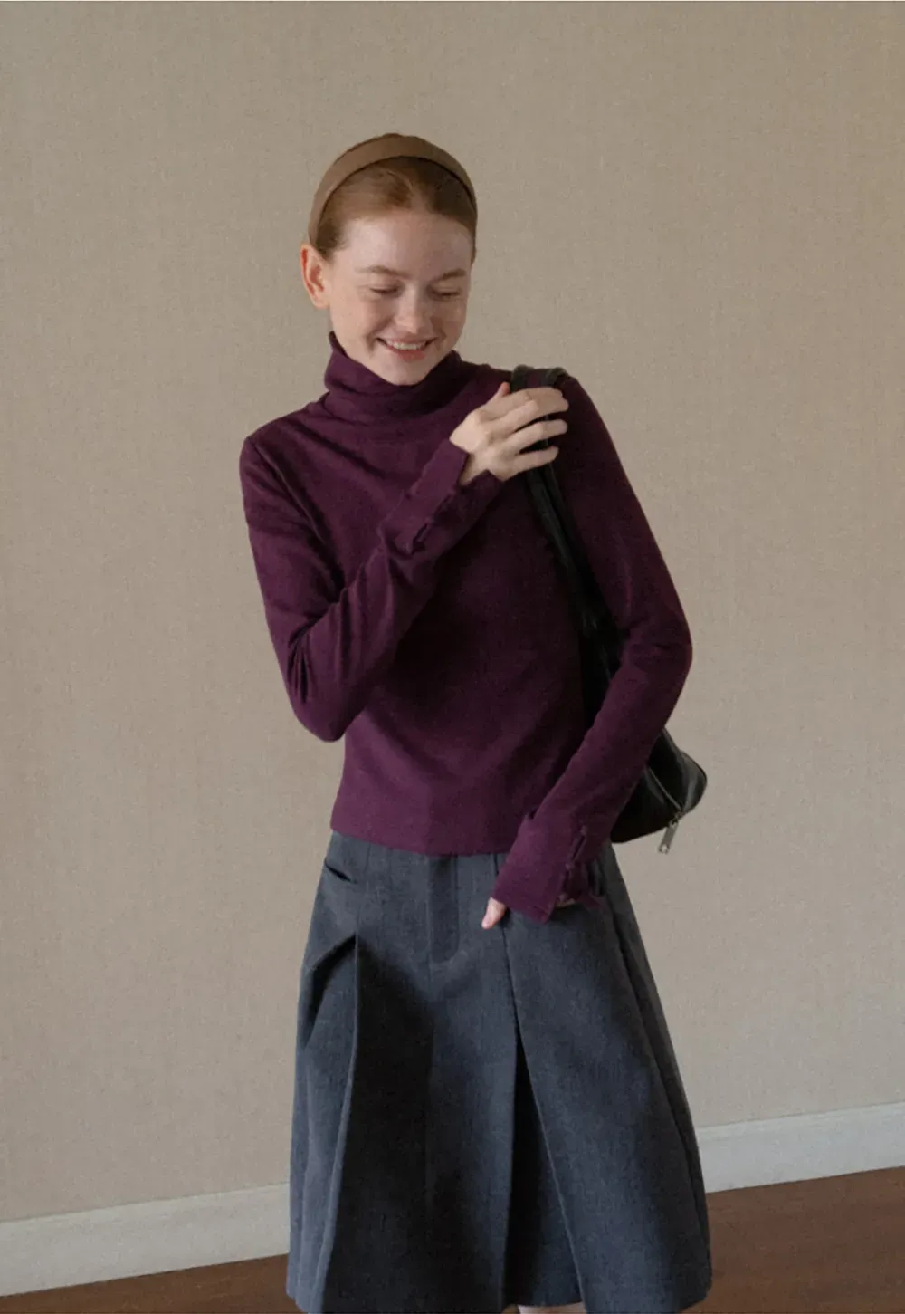 High Neck Long Sleeve Ribbed Knit Top