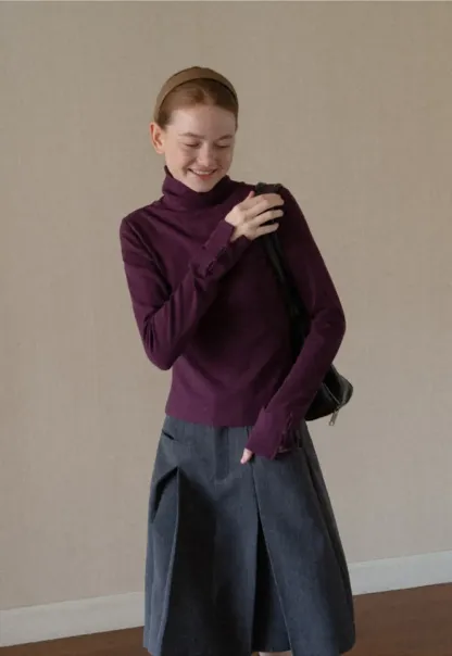 High Neck Long Sleeve Ribbed Knit Top