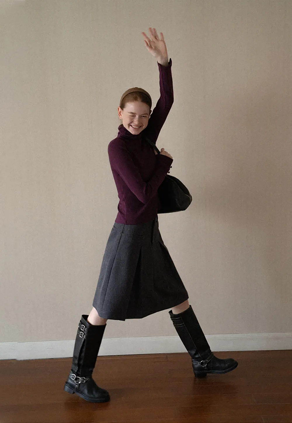 High Neck Long Sleeve Ribbed Knit Top