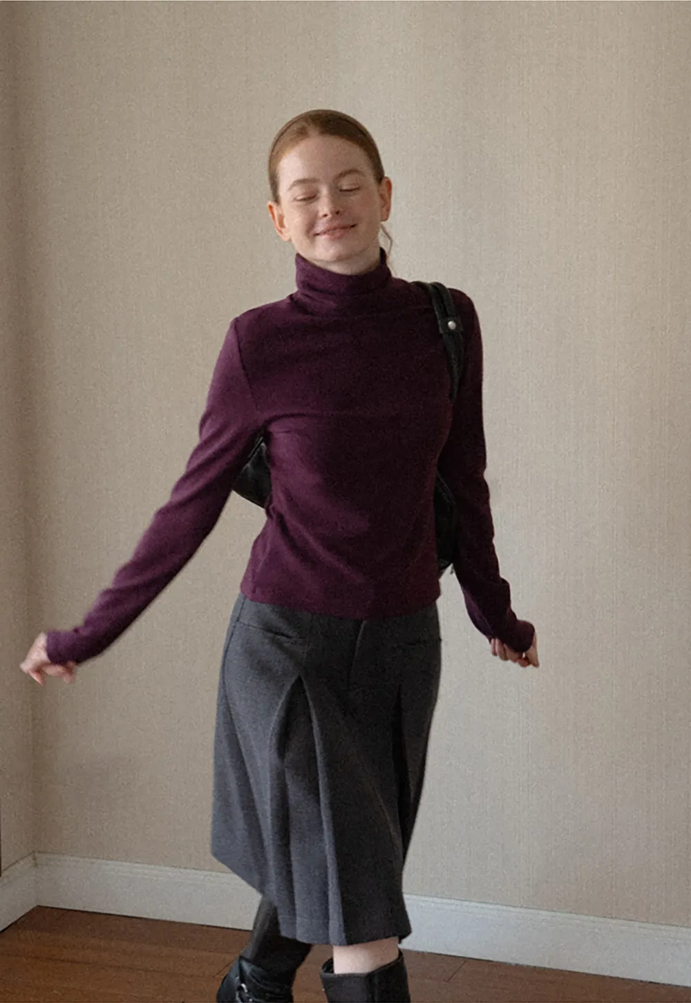 High Neck Long Sleeve Ribbed Knit Top