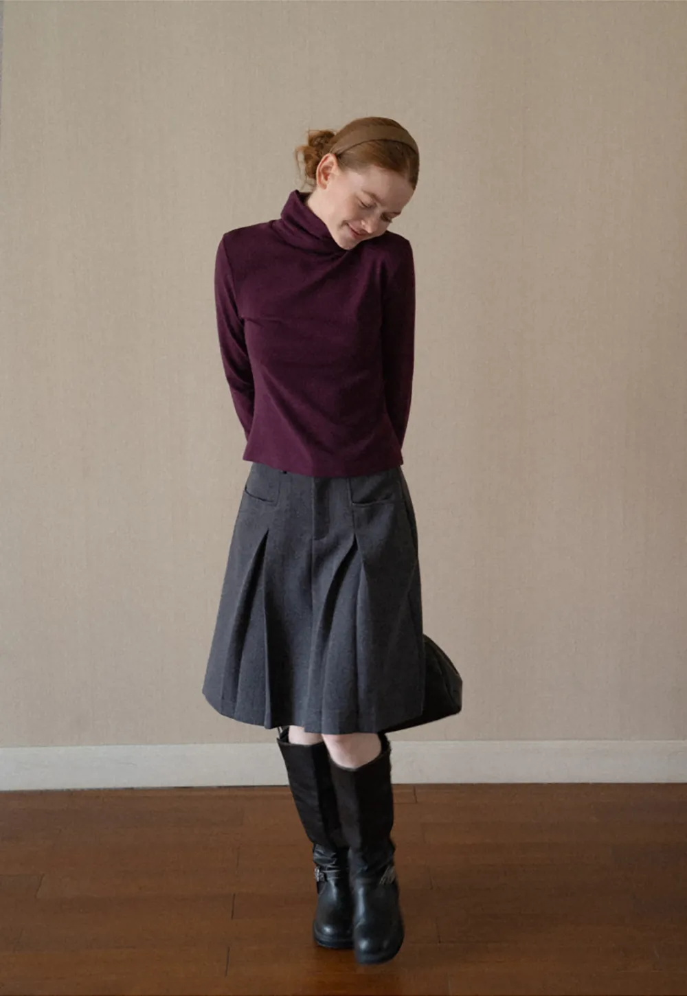 High Neck Long Sleeve Ribbed Knit Top