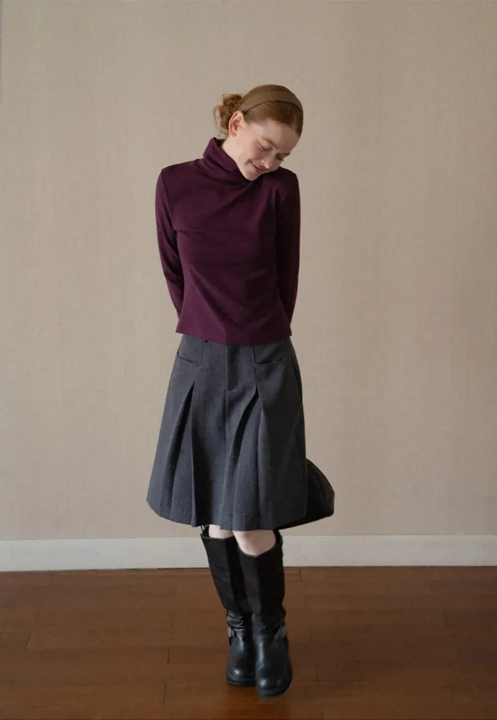 High Neck Long Sleeve Ribbed Knit Top