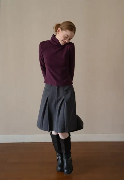 High Neck Long Sleeve Ribbed Knit Top