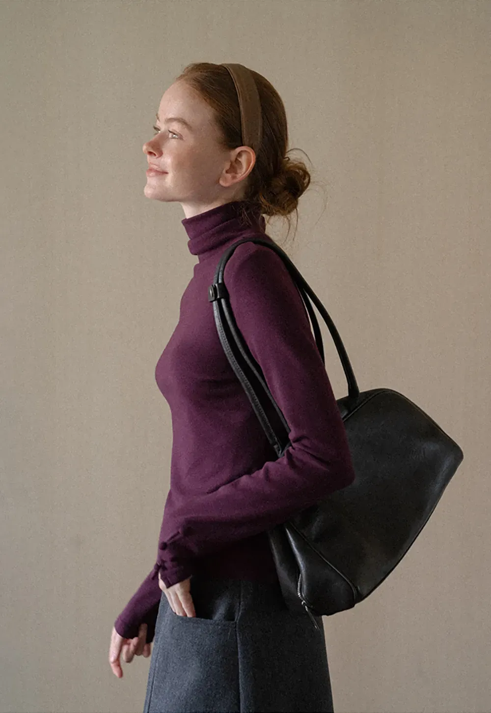 High Neck Long Sleeve Ribbed Knit Top