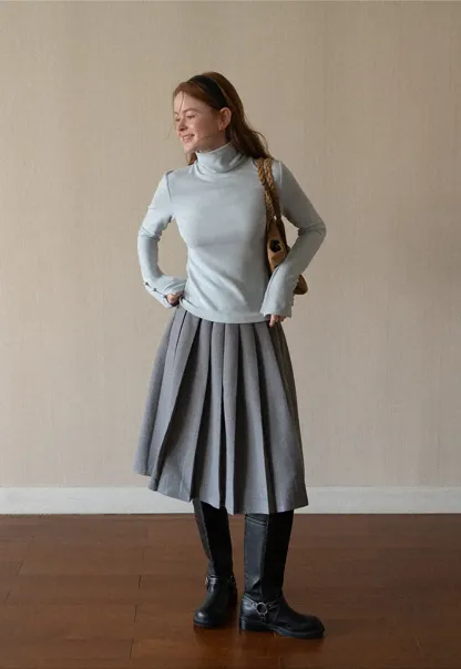 High Neck Long Sleeve Ribbed Knit Top