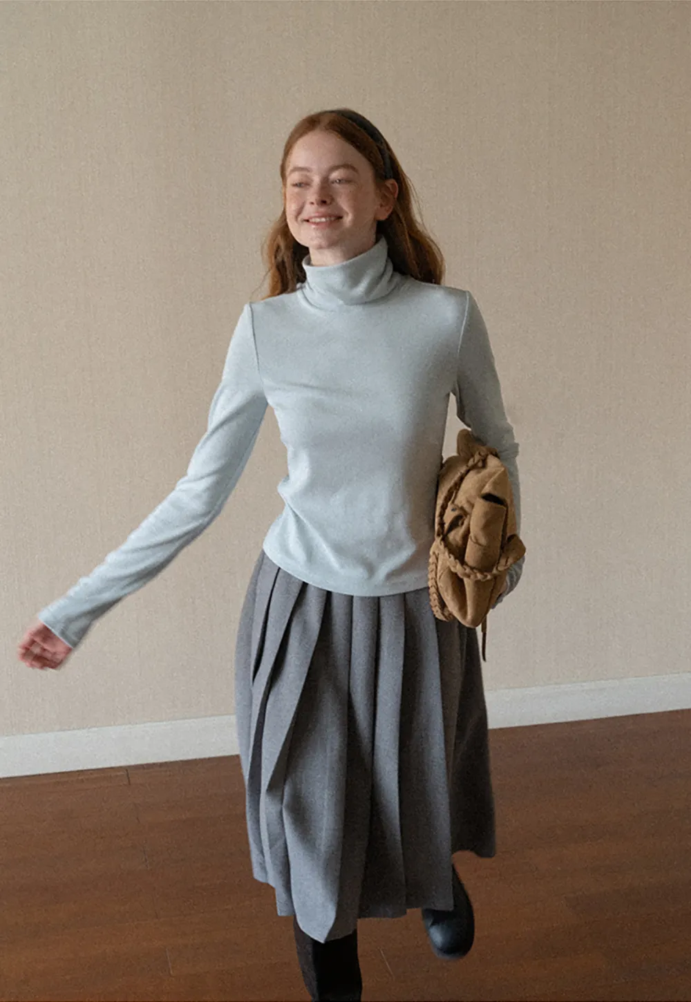 High Neck Long Sleeve Ribbed Knit Top