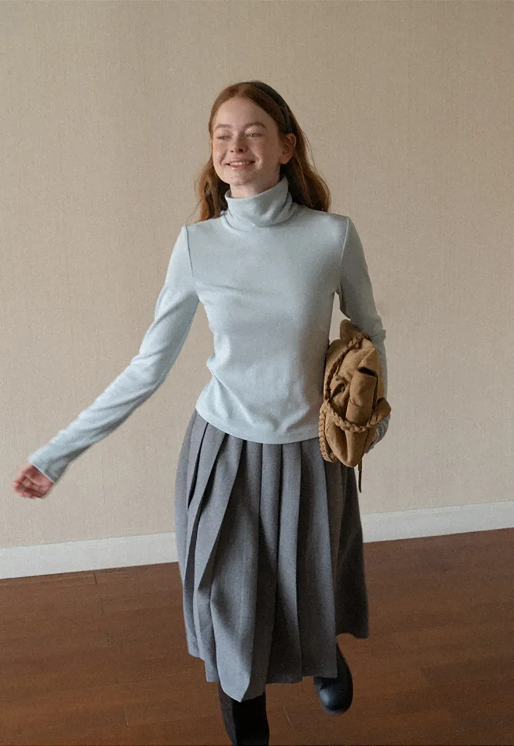 High Neck Long Sleeve Ribbed Knit Top