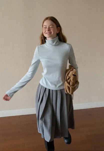 High Neck Long Sleeve Ribbed Knit Top