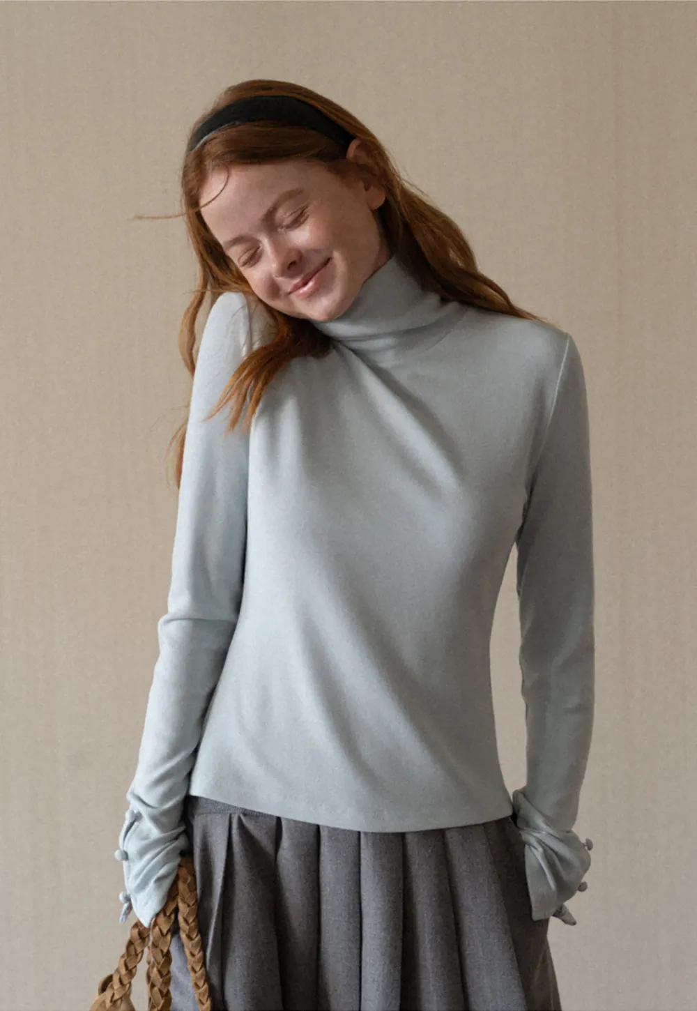 High Neck Long Sleeve Ribbed Knit Top