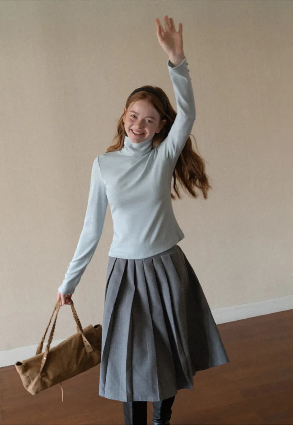 High Neck Long Sleeve Ribbed Knit Top