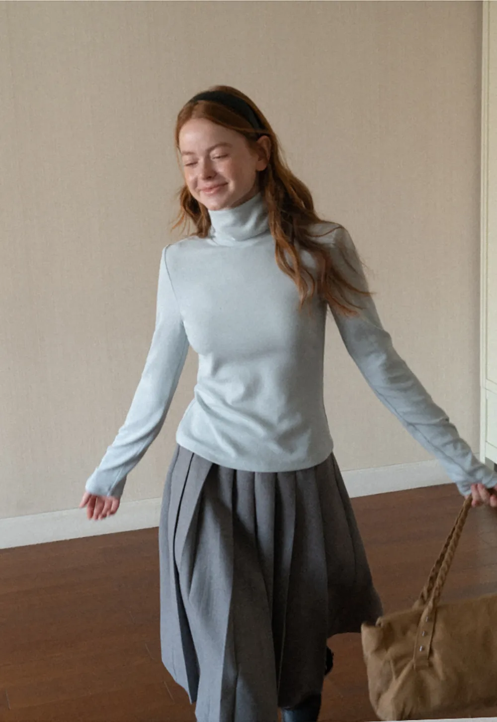 High Neck Long Sleeve Ribbed Knit Top