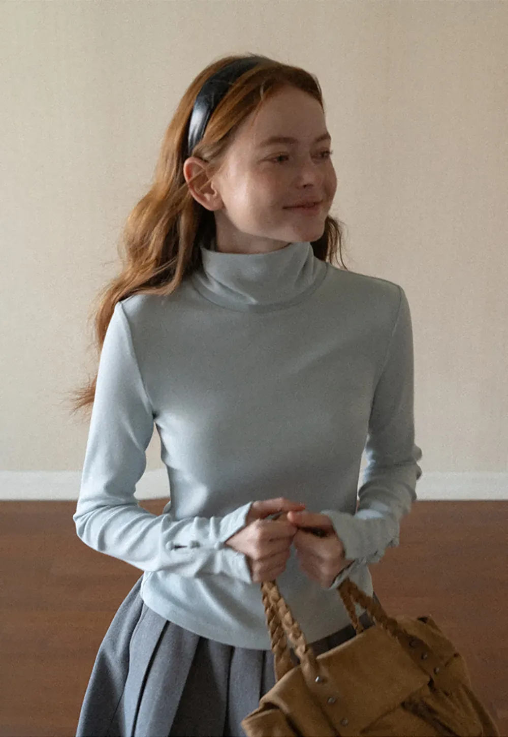 High Neck Long Sleeve Ribbed Knit Top