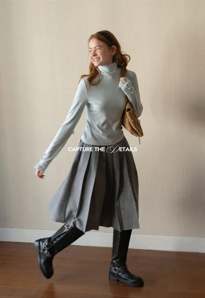 High Neck Long Sleeve Ribbed Knit Top
