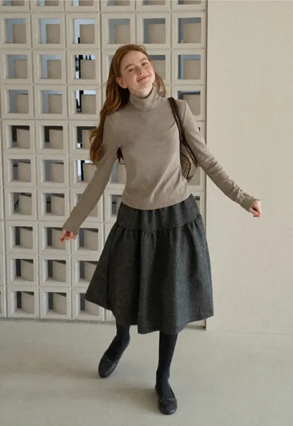 High Neck Long Sleeve Ribbed Knit Top