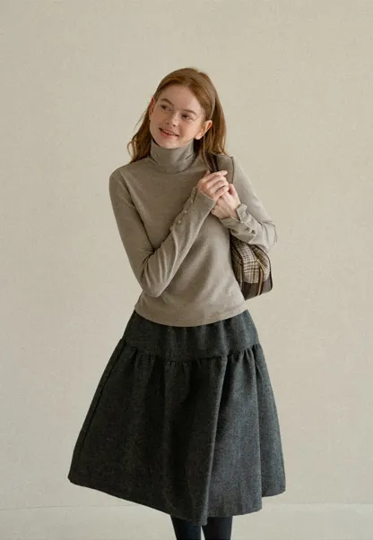 High Neck Long Sleeve Ribbed Knit Top