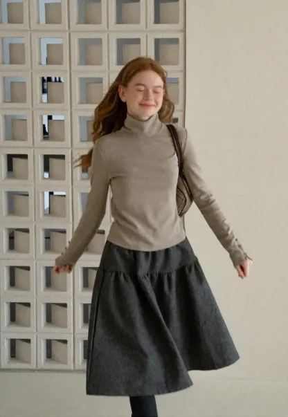 High Neck Long Sleeve Ribbed Knit Top