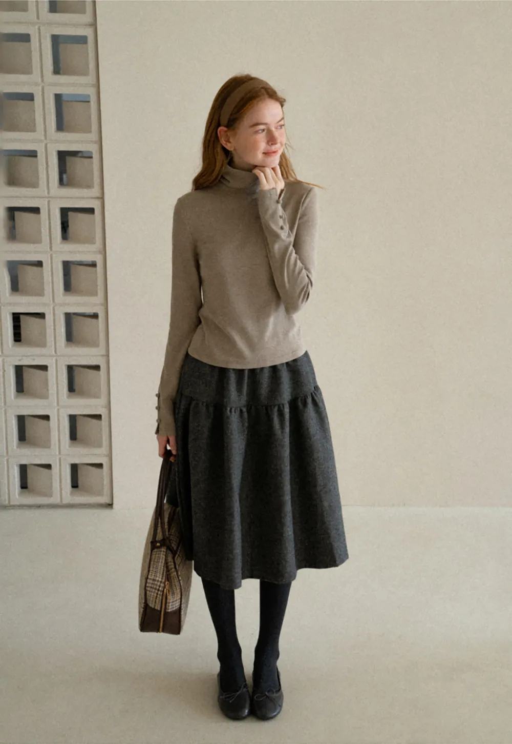 High Neck Long Sleeve Ribbed Knit Top