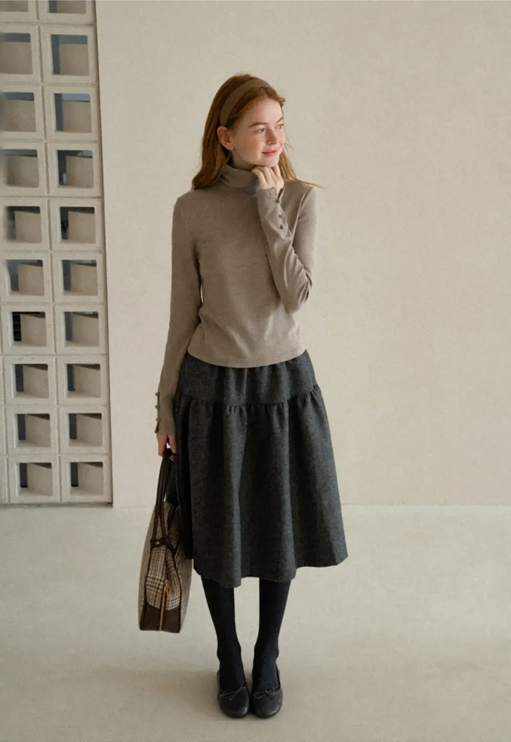 High Neck Long Sleeve Ribbed Knit Top