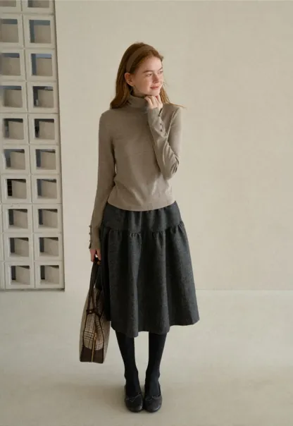 High Neck Long Sleeve Ribbed Knit Top