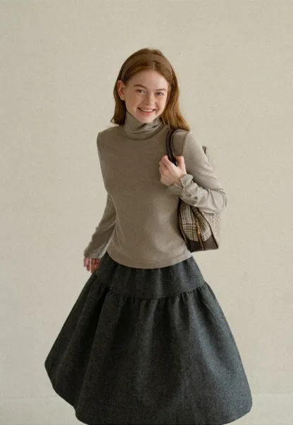 High Neck Long Sleeve Ribbed Knit Top