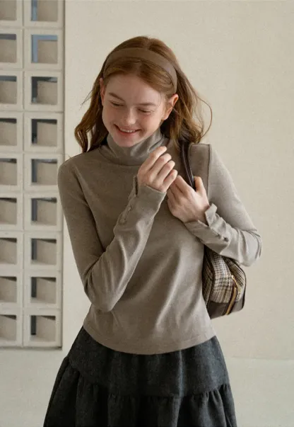 High Neck Long Sleeve Ribbed Knit Top
