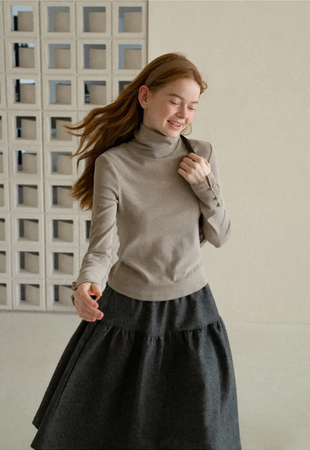 High Neck Long Sleeve Ribbed Knit Top