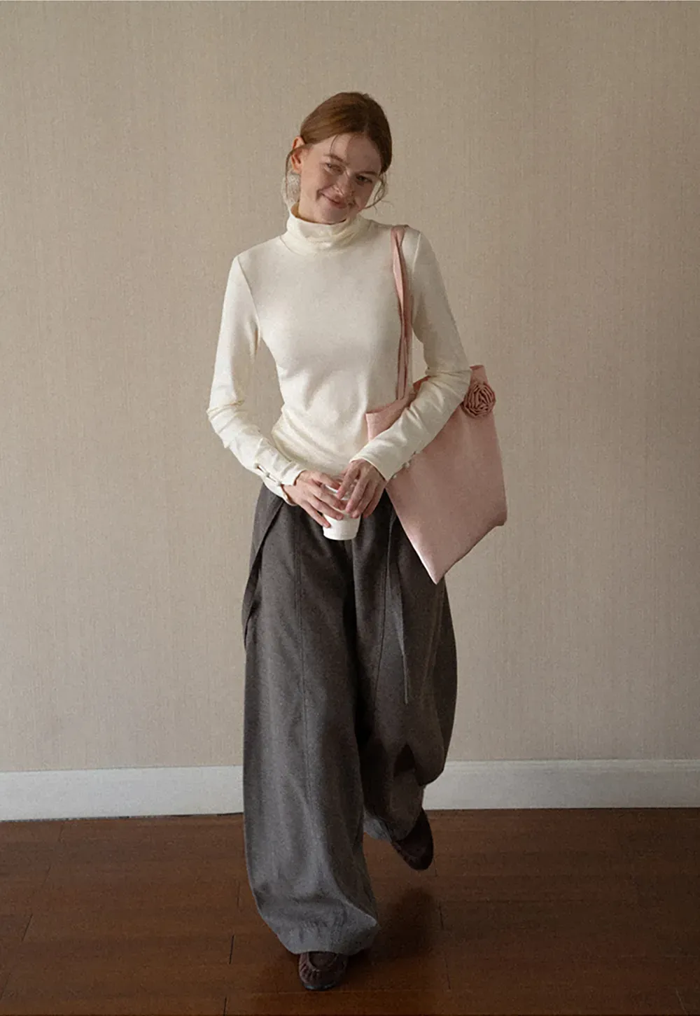 High Neck Long Sleeve Ribbed Knit Top