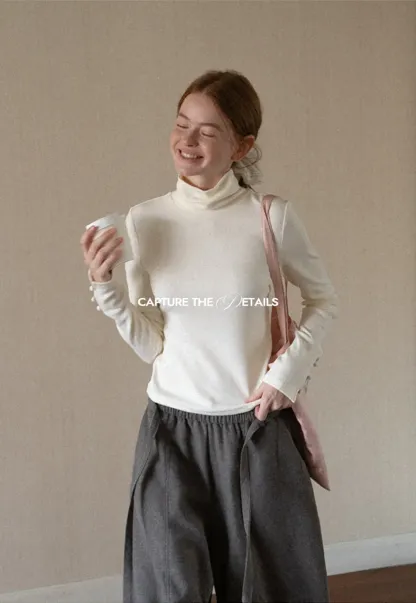 High Neck Long Sleeve Ribbed Knit Top