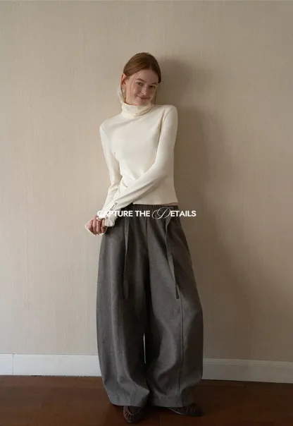 High Neck Long Sleeve Ribbed Knit Top