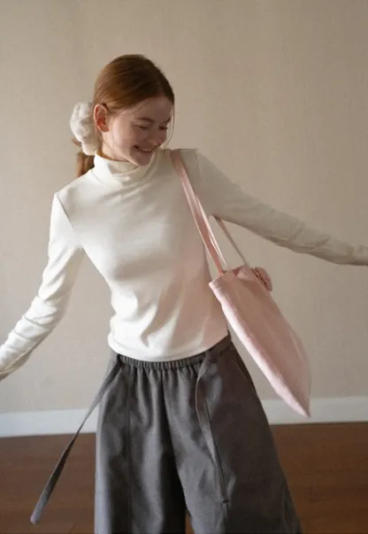 High Neck Long Sleeve Ribbed Knit Top