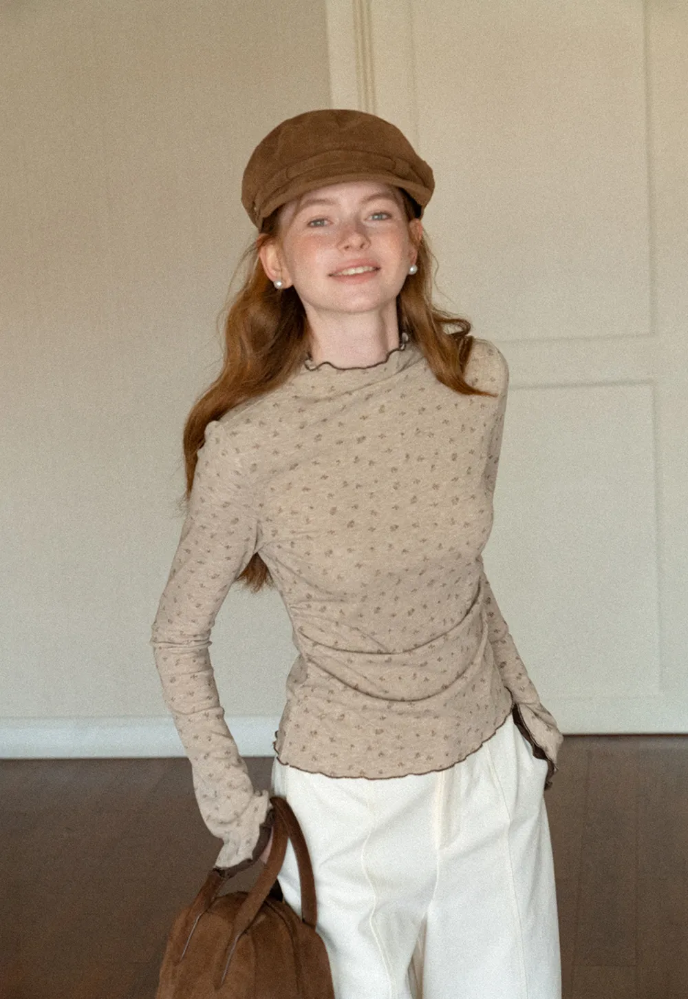 Scalloped Hem Long Sleeve Textured Knit Top