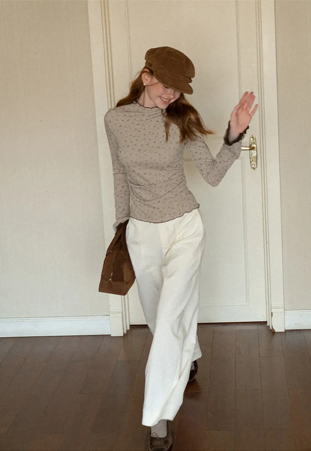 Scalloped Hem Long Sleeve Textured Knit Top